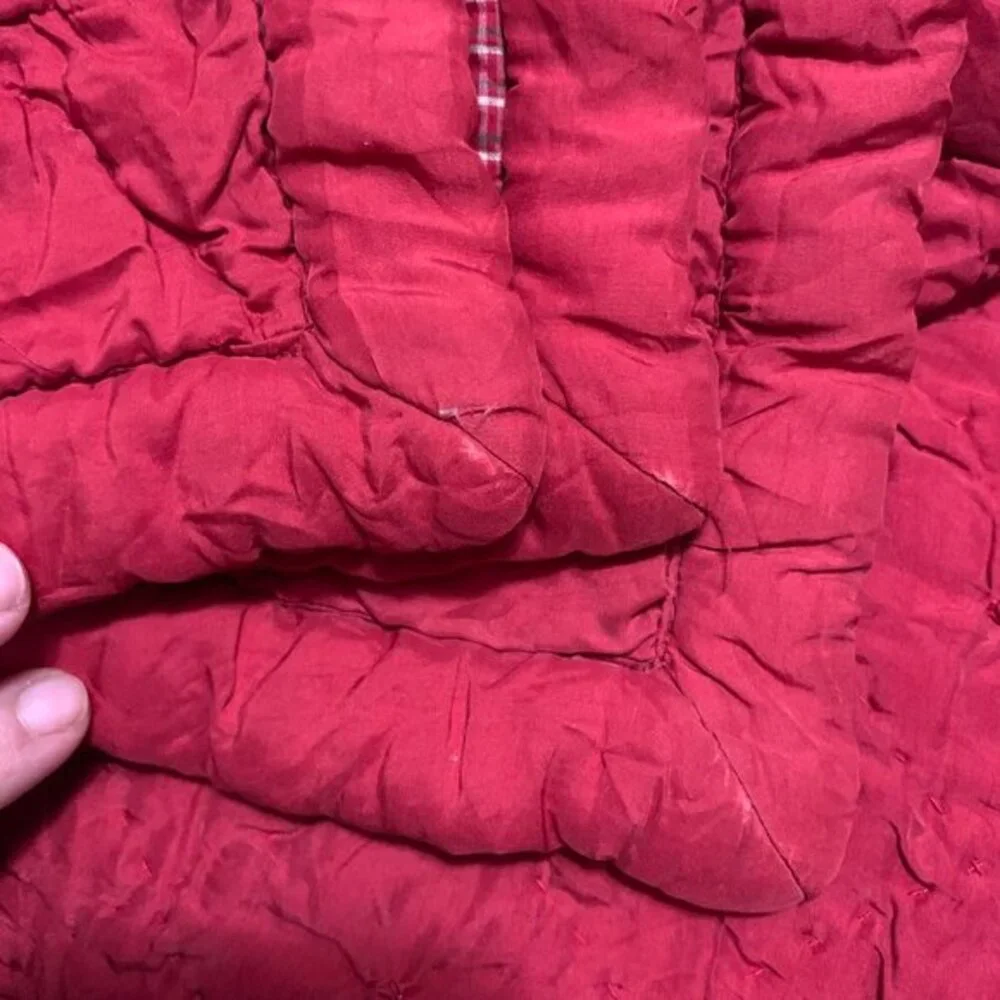 Pottery Barn Red Quilt‎ Reversible Silk Cotton Plaid Bedding Queen Size
